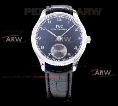 Perfect Replica IWC Portuguese Replica Watches - Black Dial Black Leather Band